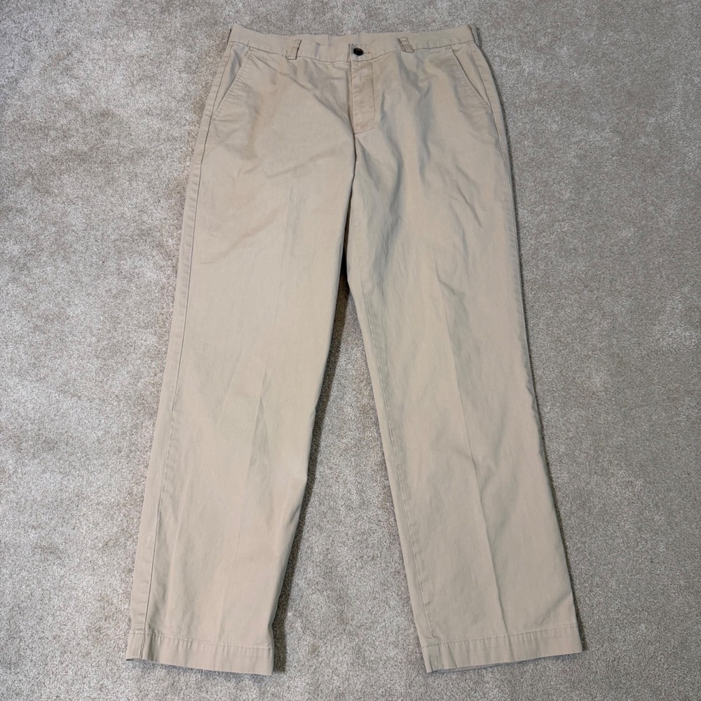 Brooks Brothers 346 Mens Tan Khaki Chino Pants 36x32 Cotton Straight Leg Trouser